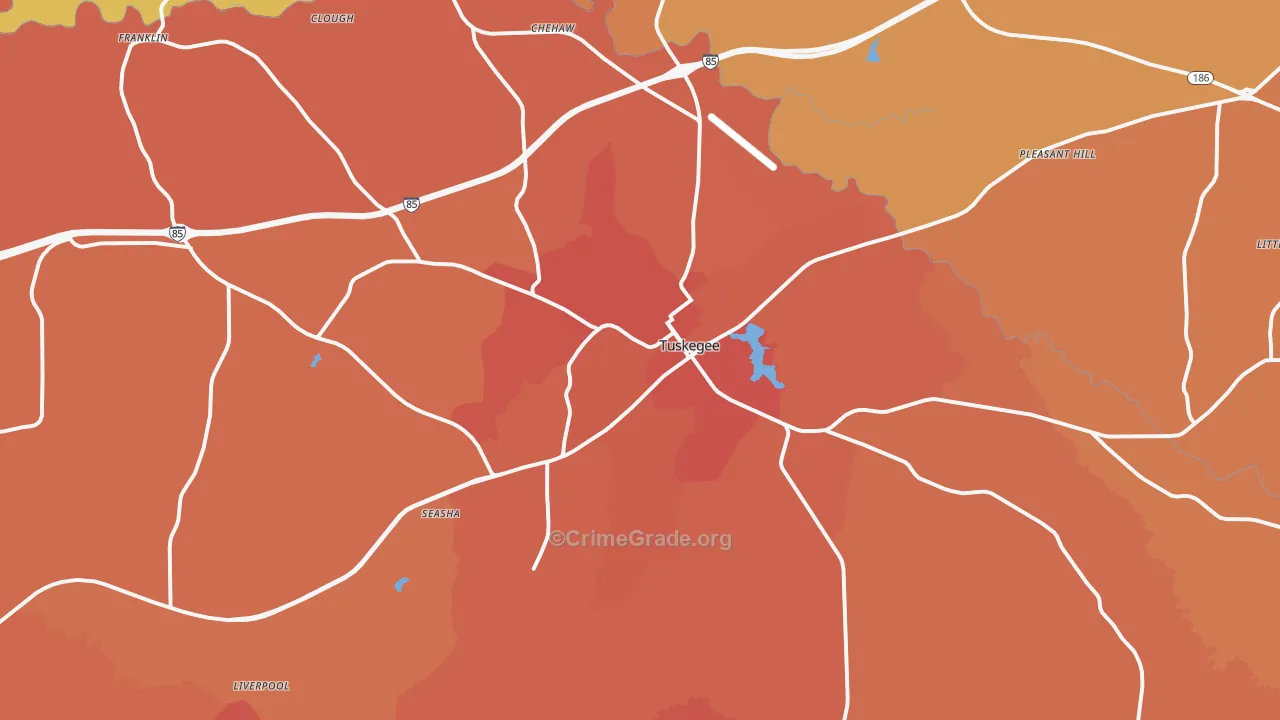 Tuskegee, AL Map of Burglary Rates