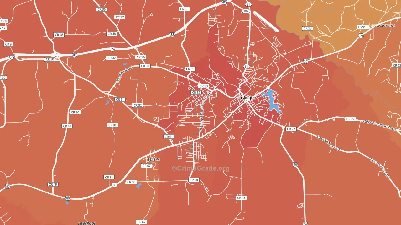 Tuskegee Institute, AL Map of Burglary Rates