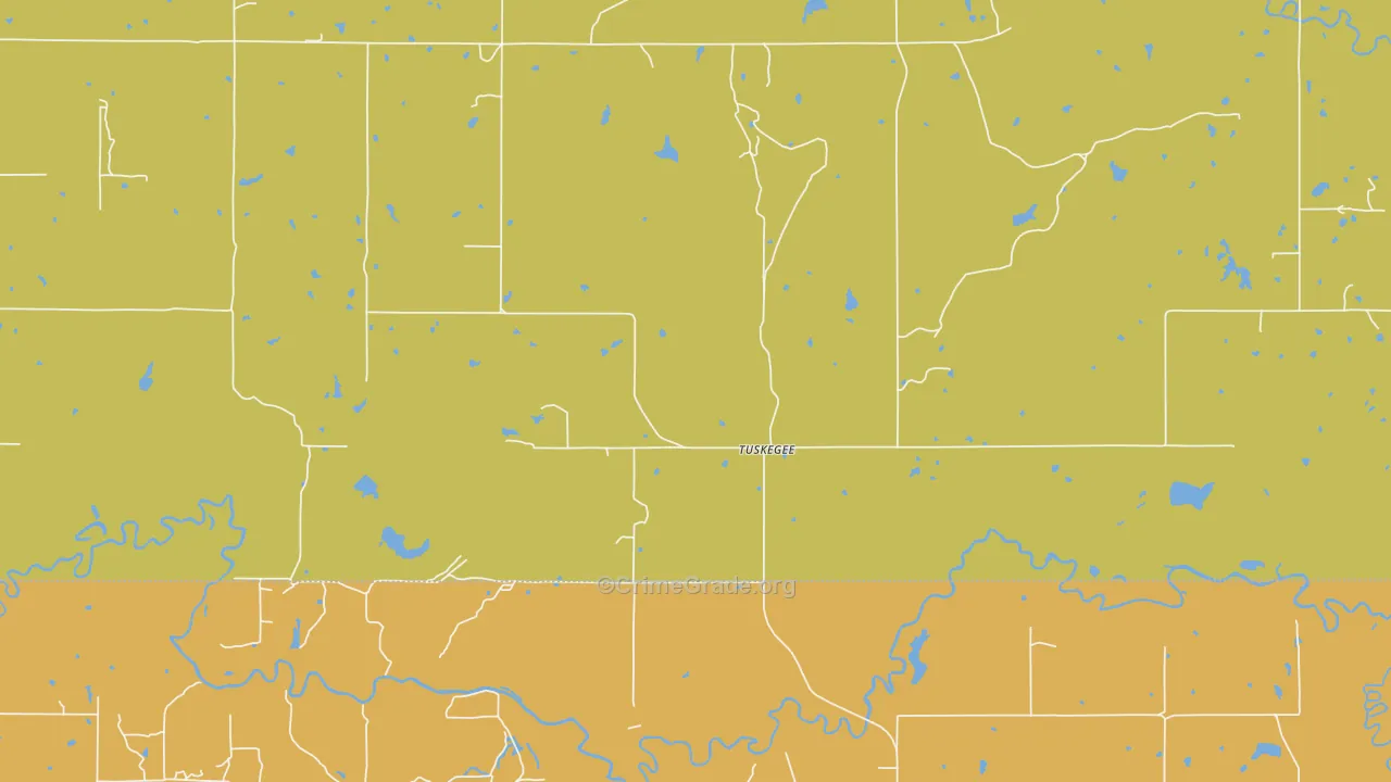 Tuskegee, OK Map of Burglary Rates