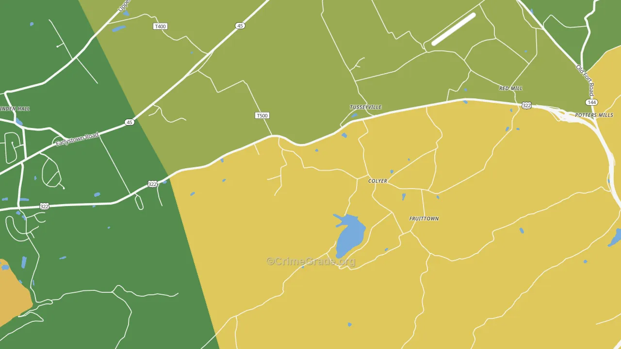 Tusseyville, PA Map of Burglary Rates