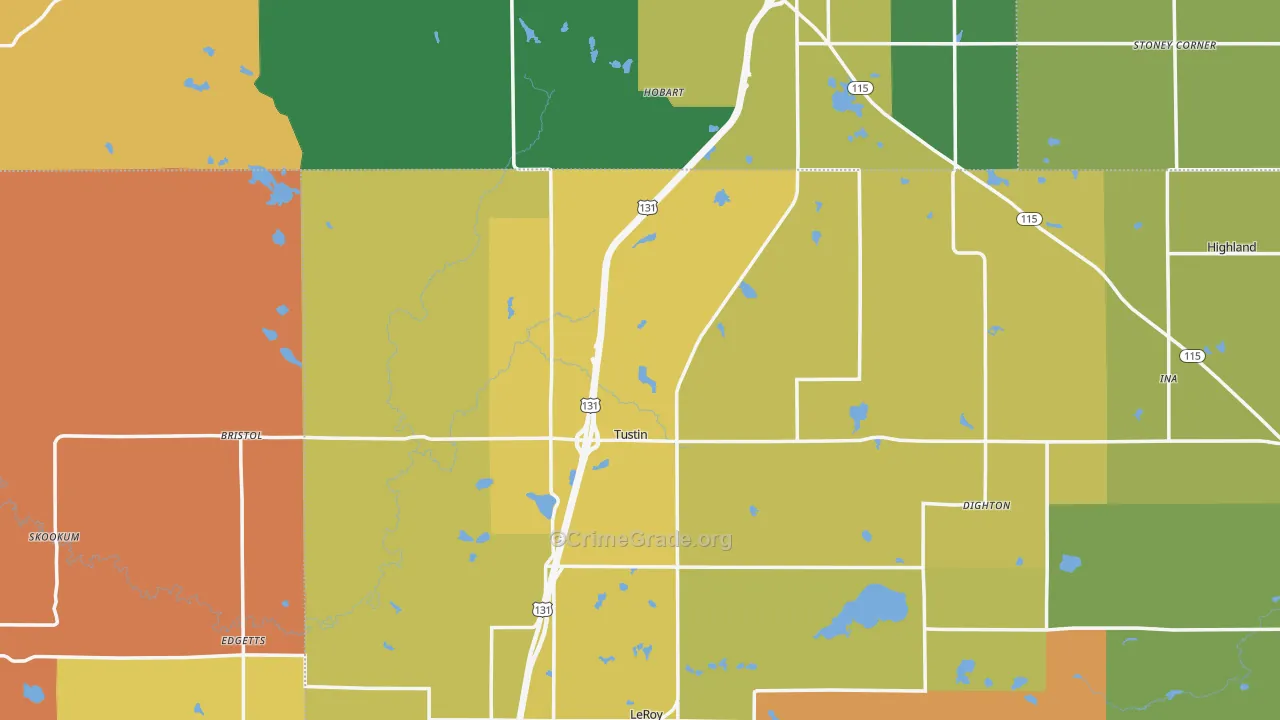 Tustin, MI Map of Burglary Rates