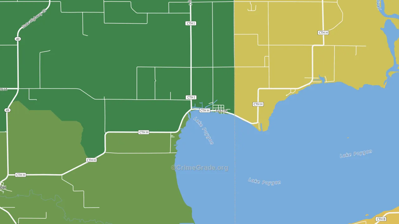 Tustin, WI Map of Burglary Rates