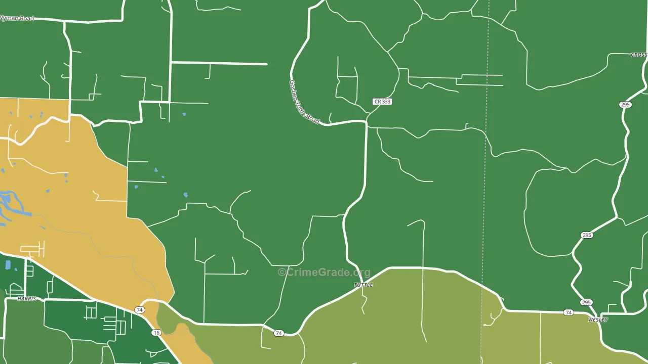 Tuttle, AR Map of Burglary Rates