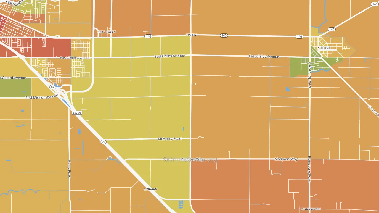 Tuttle, CA Map of Burglary Rates