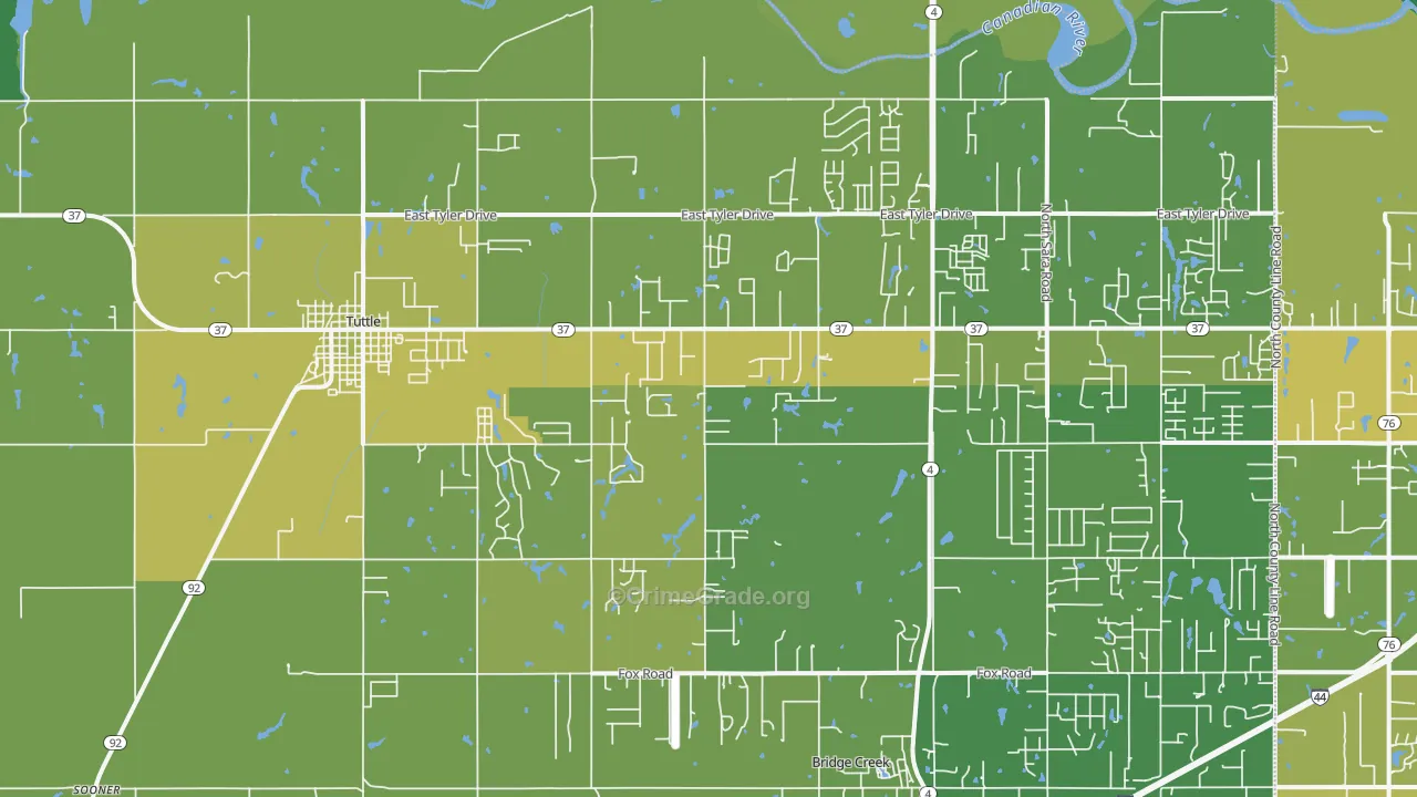 Tuttle, OK Map of Burglary Rates