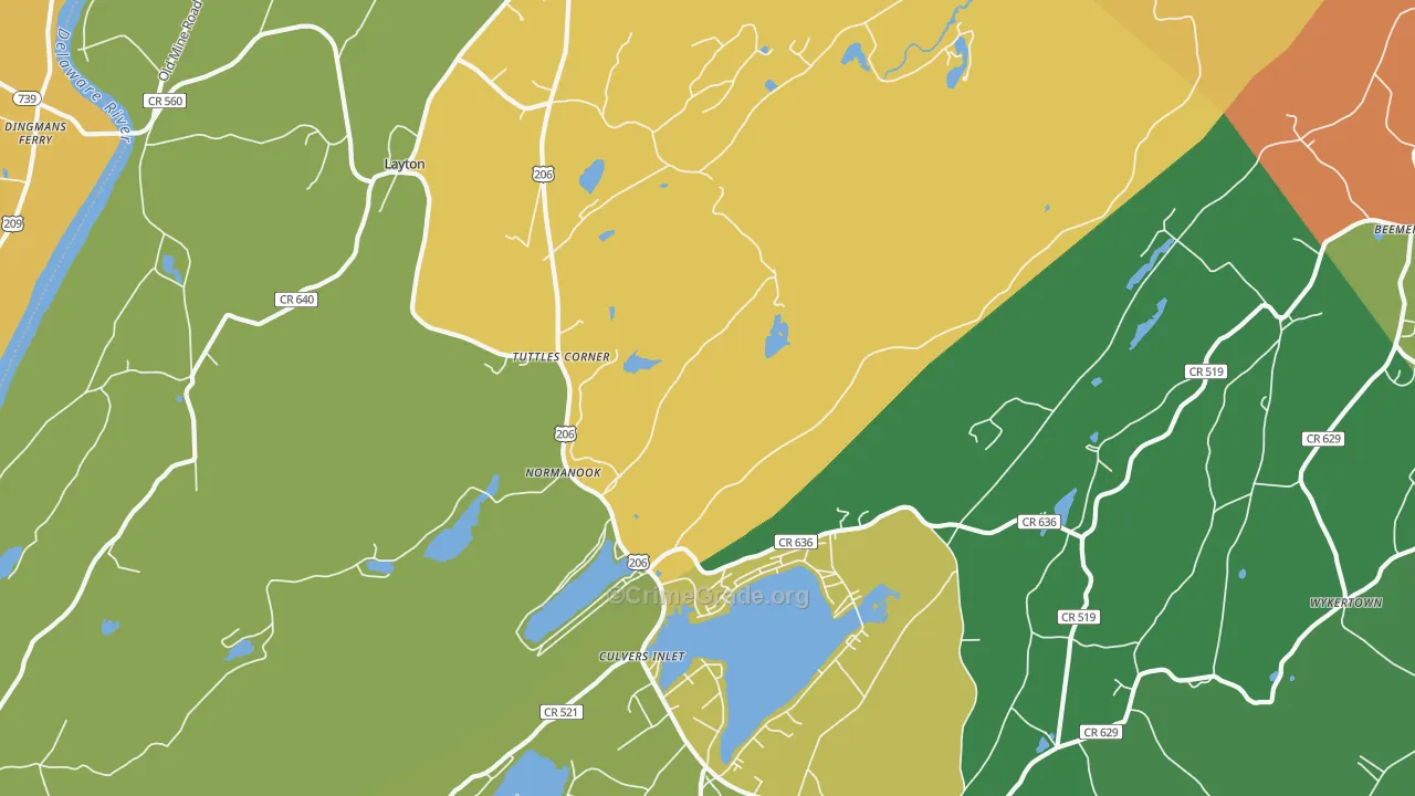Tuttles Corner, NJ Map of Burglary Rates