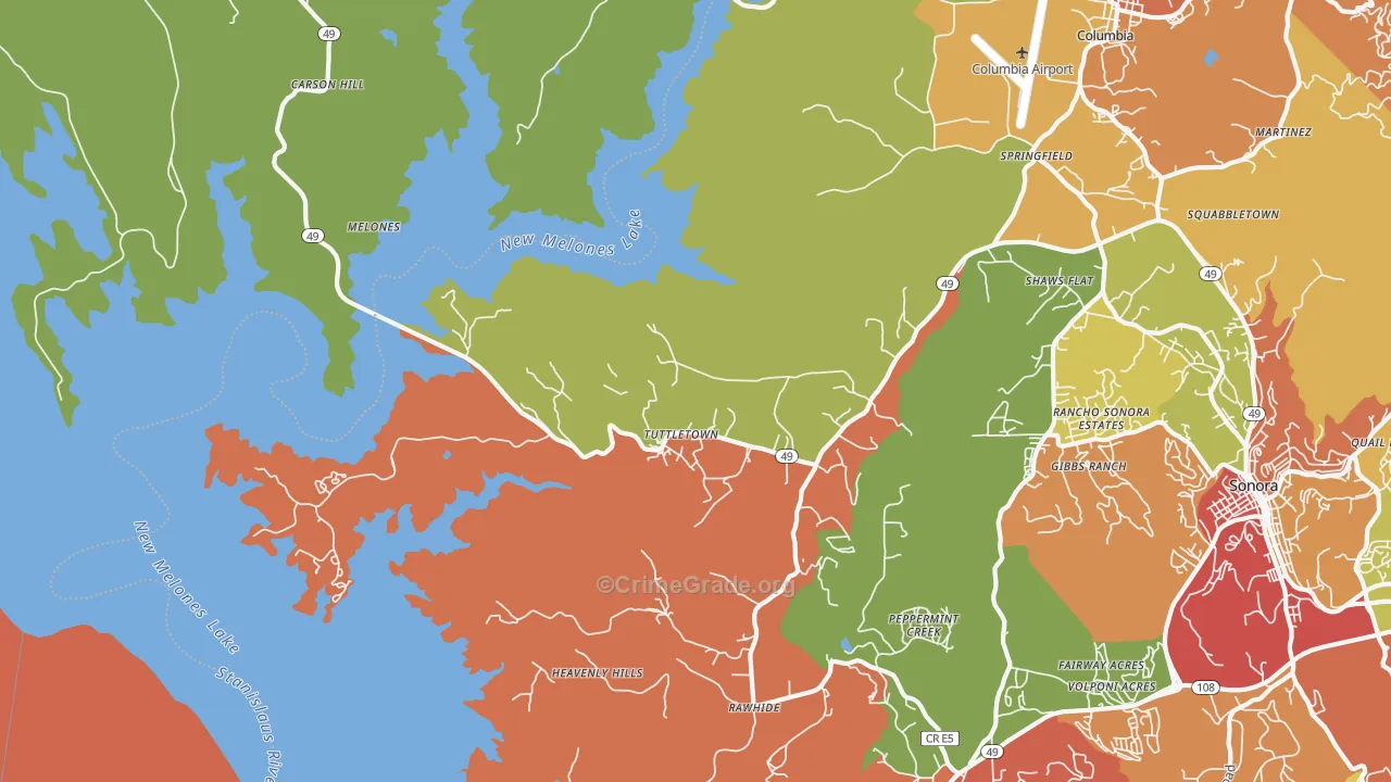 Tuttletown, CA Map of Burglary Rates