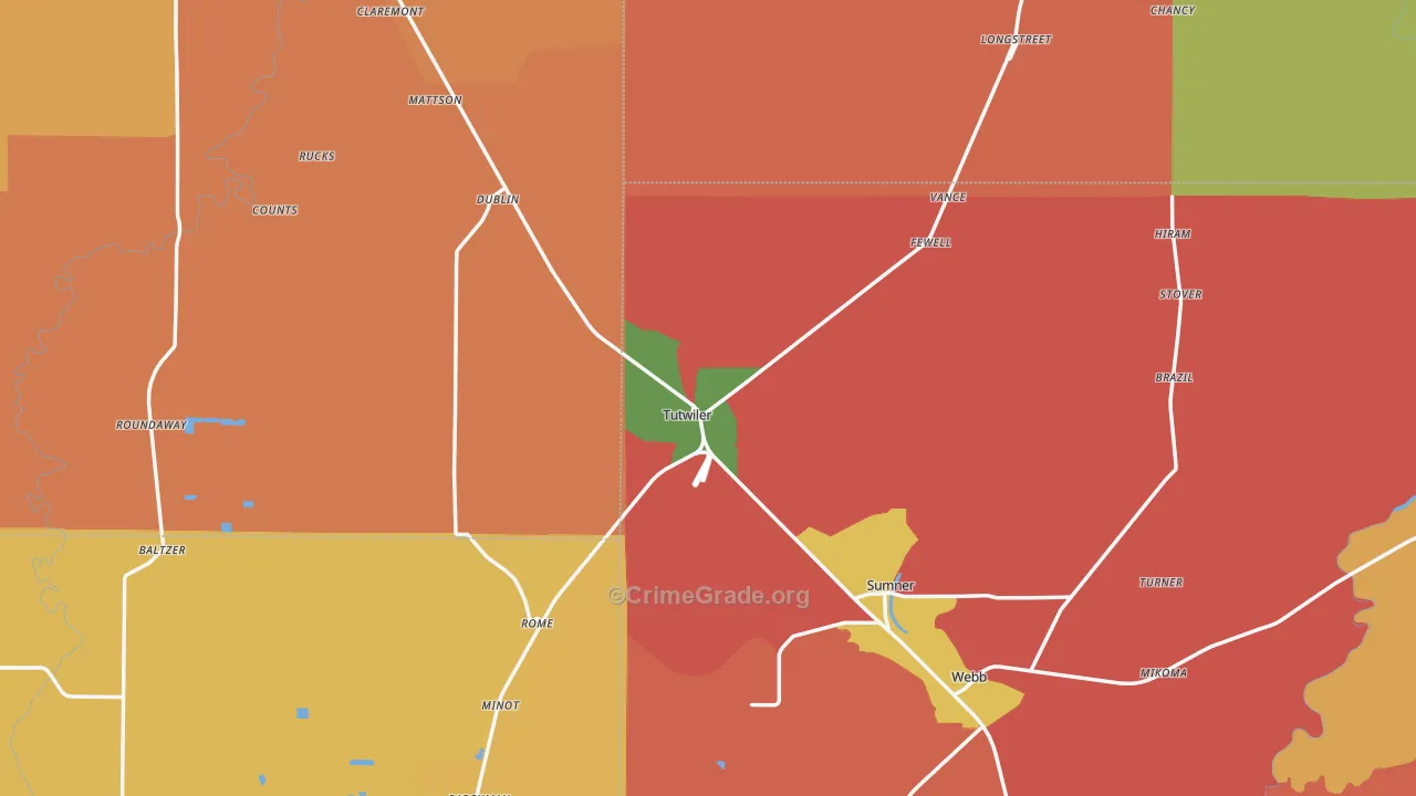 Tutwiler, MS Map of Burglary Rates