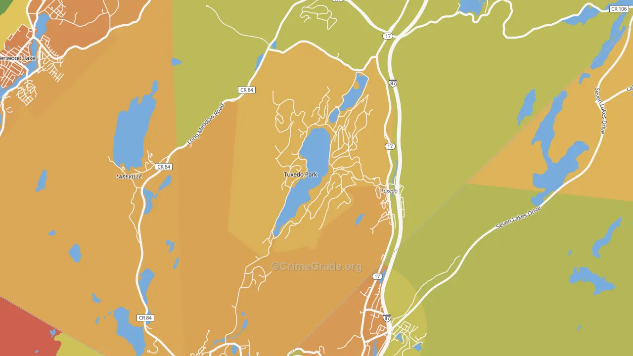 Tuxedo Park, NY Map of Burglary Rates