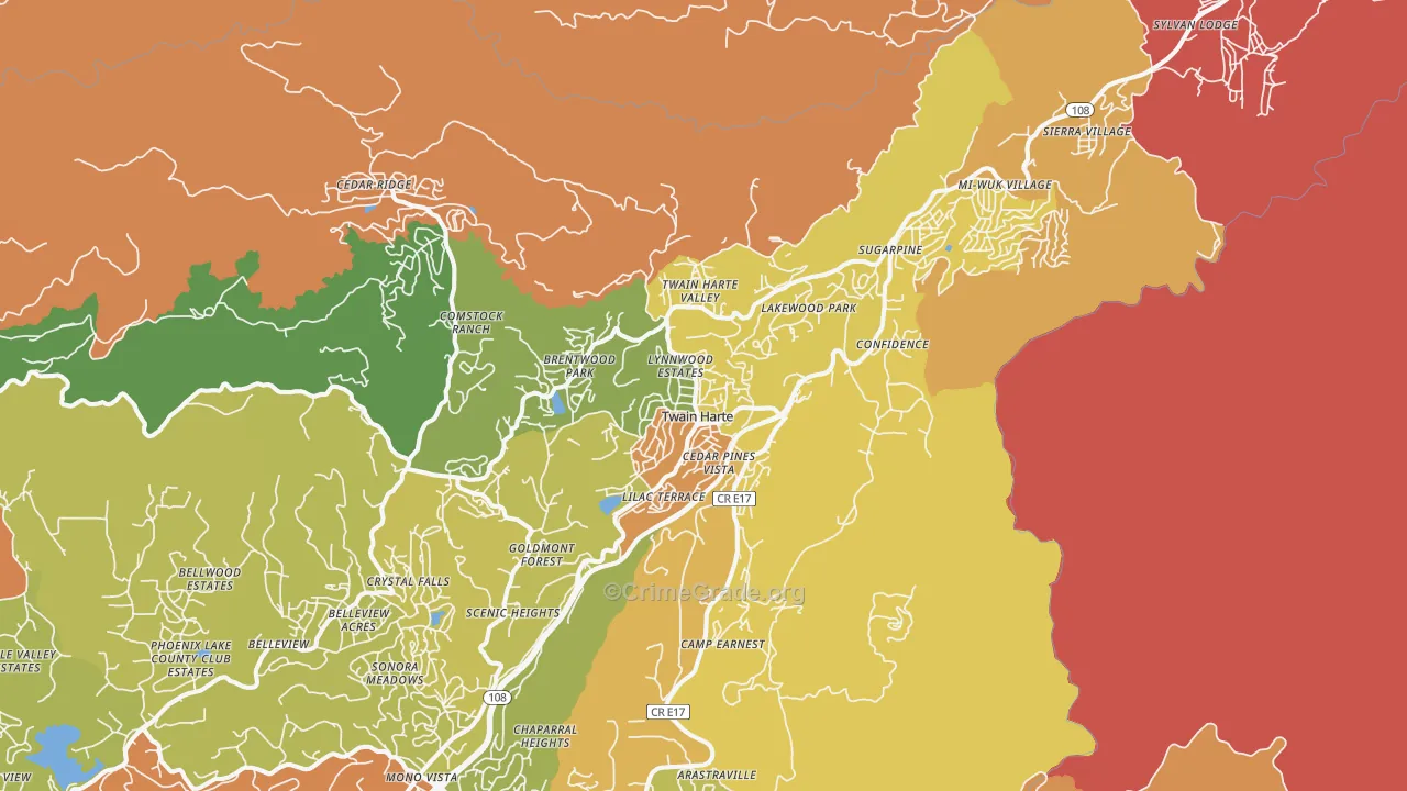 Twain Harte, CA Map of Burglary Rates