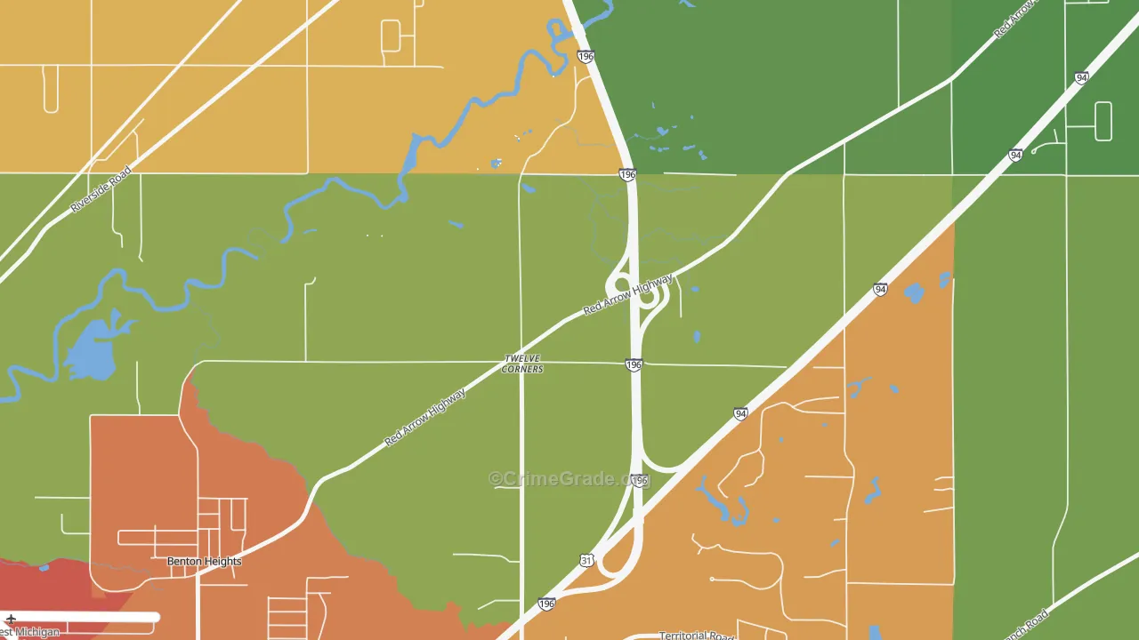Twelve Corners, MI Map of Burglary Rates