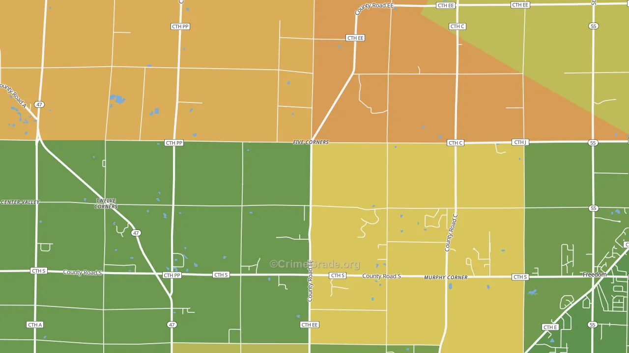 Twelve Corners, WI Map of Burglary Rates