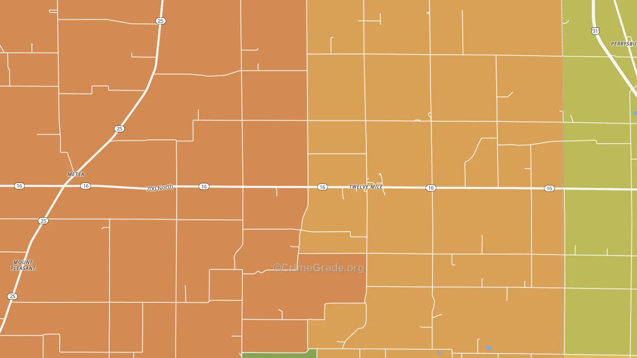 Twelve Mile, IN Map of Burglary Rates