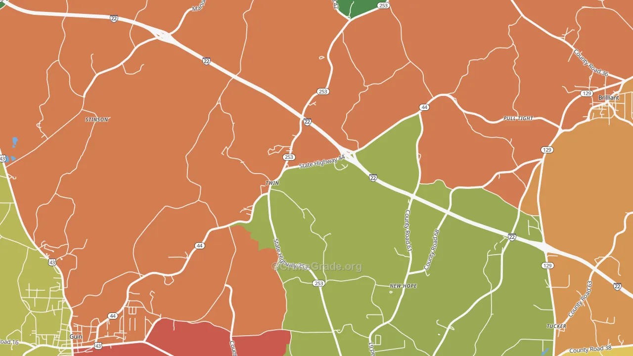 Twin, AL Map of Burglary Rates