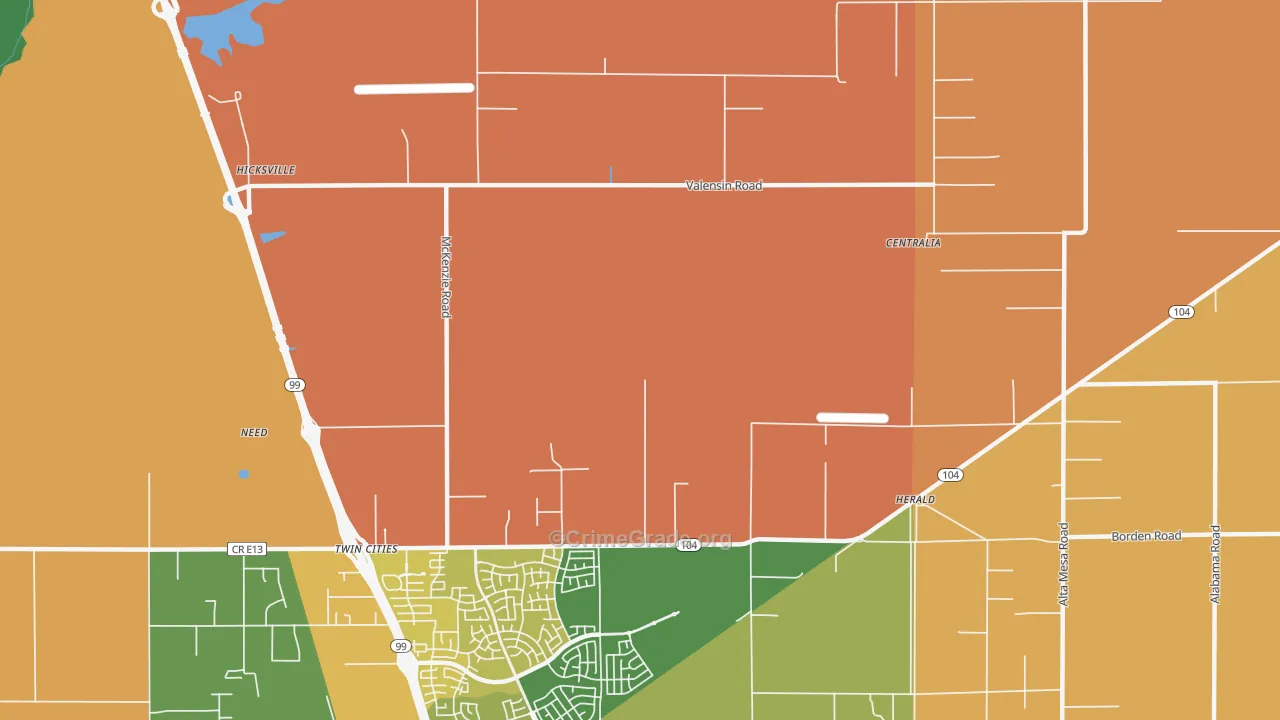 Twin Cities, CA Map of Burglary Rates