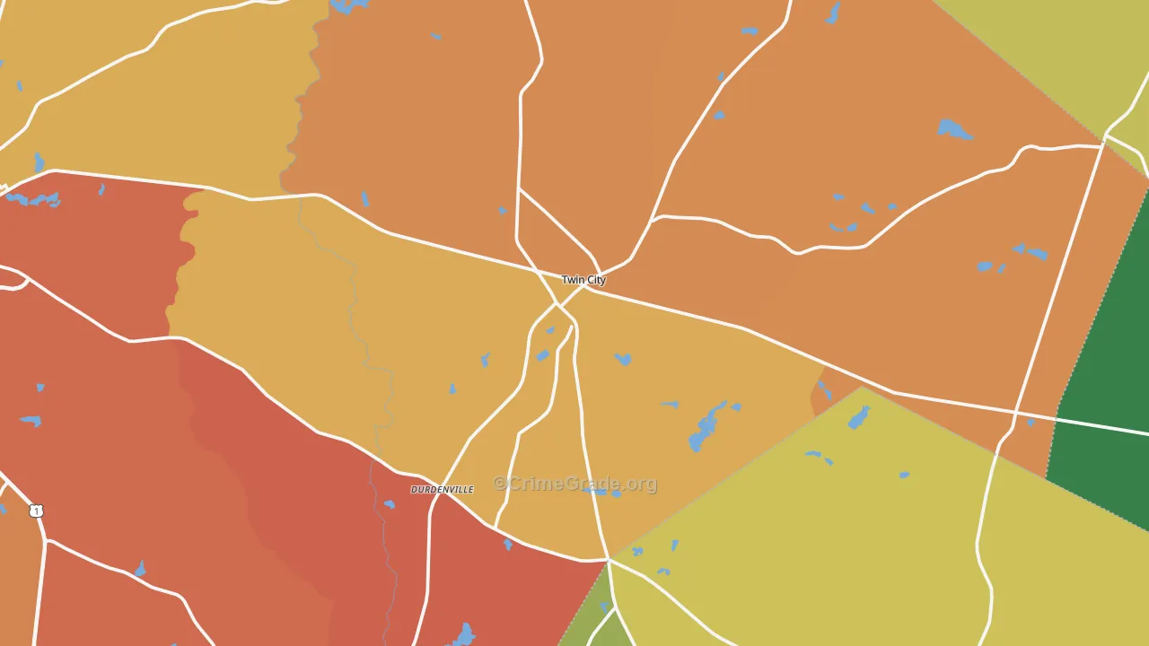 Twin City, GA Map of Burglary Rates