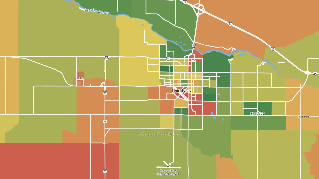 Twin Falls County, ID Map of Burglary Rates