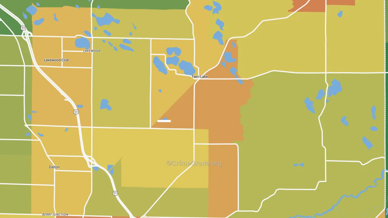 Twin Lake, MI Map of Burglary Rates