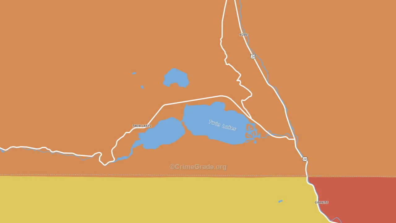 Twin Lakes, CO Map of Burglary Rates