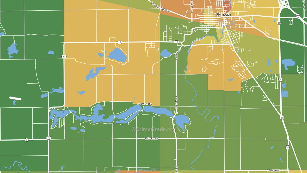 Twin Lakes, IN Map of Burglary Rates
