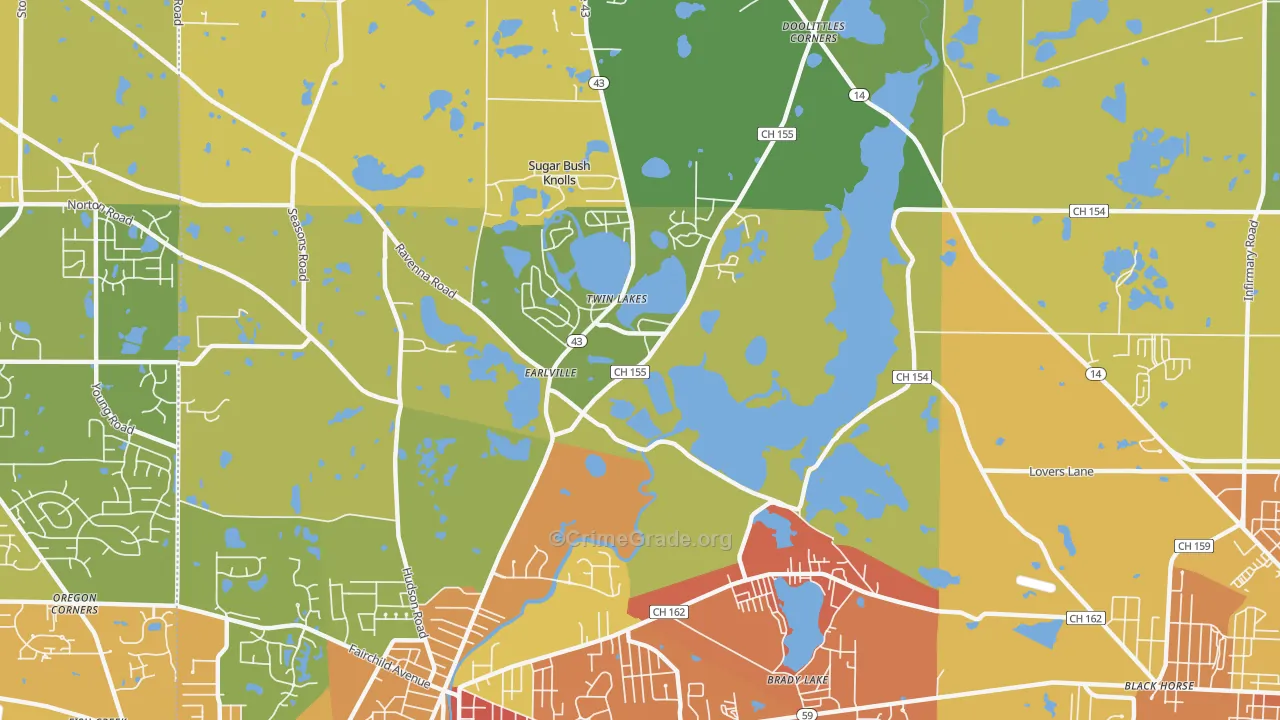 Twin Lakes, OH Map of Burglary Rates