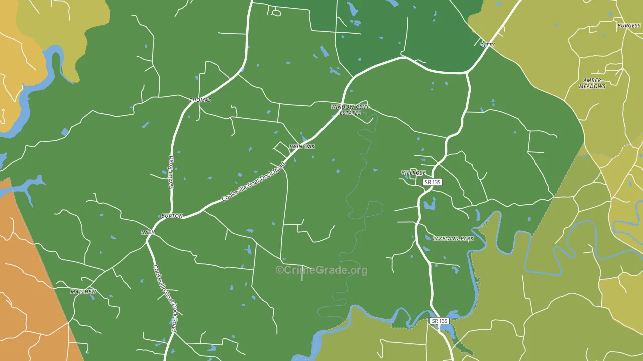Twin Oak, TN Map of Burglary Rates