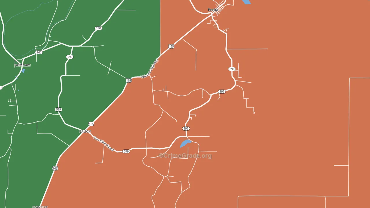 Twin Oaks, LA Map of Burglary Rates