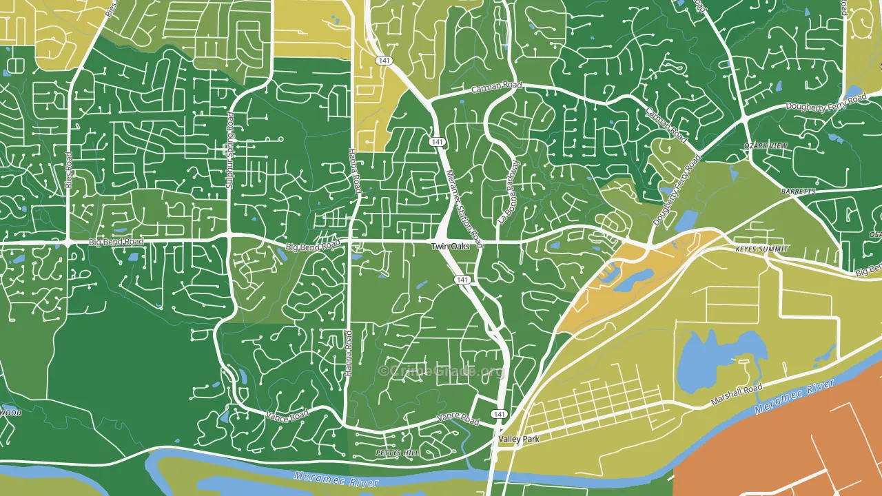 Twin Oaks, MO Map of Burglary Rates