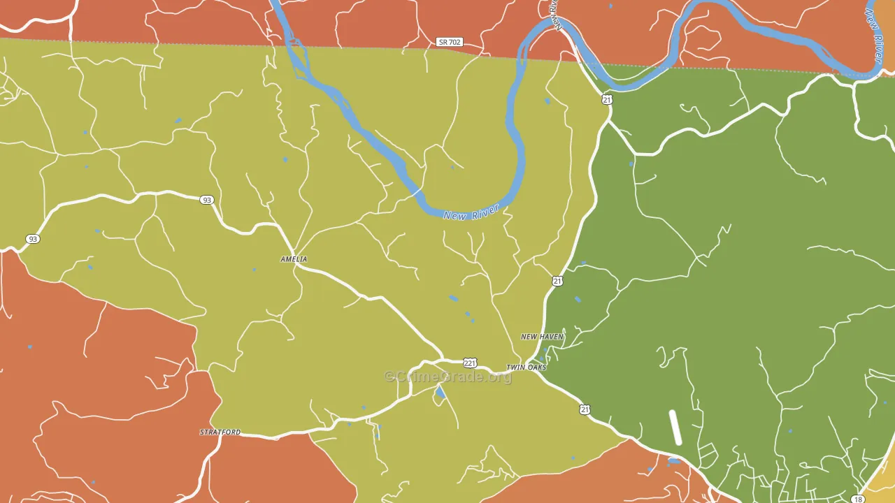 Twin Oaks, NC Map of Burglary Rates