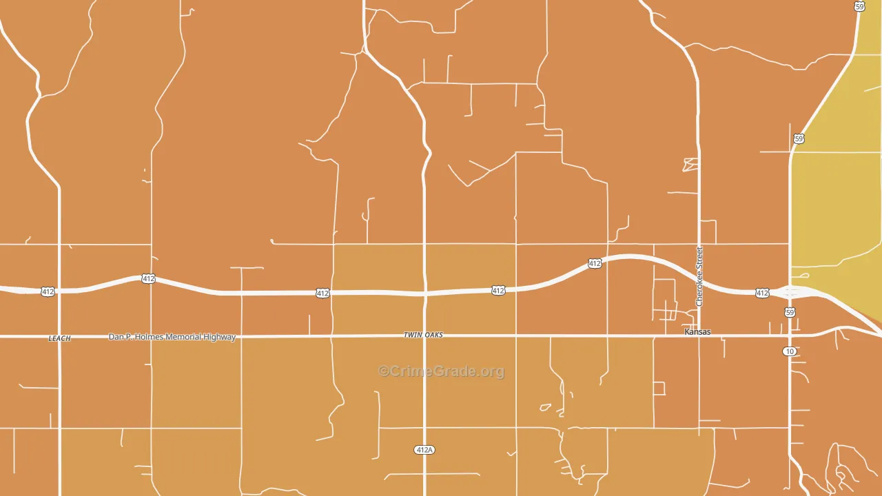 Twin Oaks, OK Map of Burglary Rates
