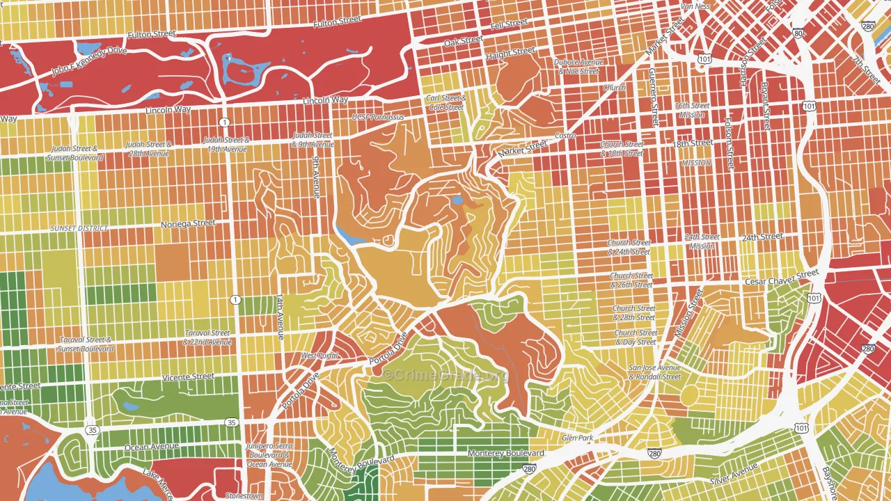 Twin Peaks, San Francisco, CA Map of Burglary Rates
