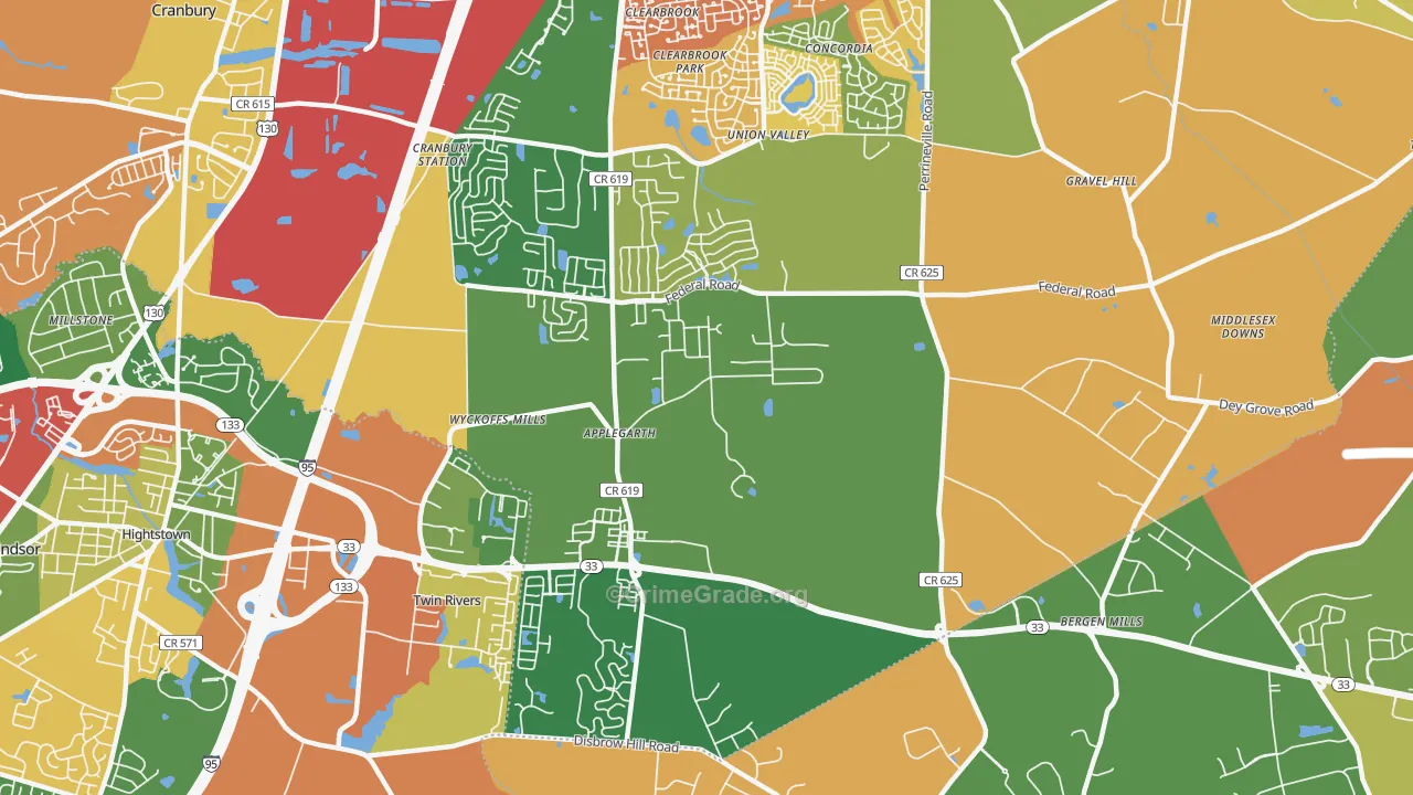 Twin Rivers, NJ Map of Burglary Rates