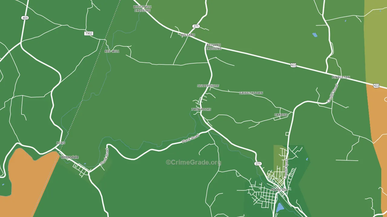 Twin Rocks, PA Map of Burglary Rates