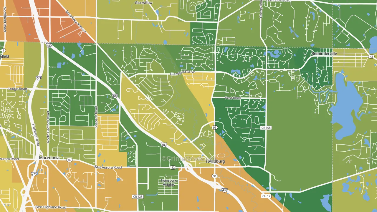 Twinsburg, OH Map of Burglary Rates