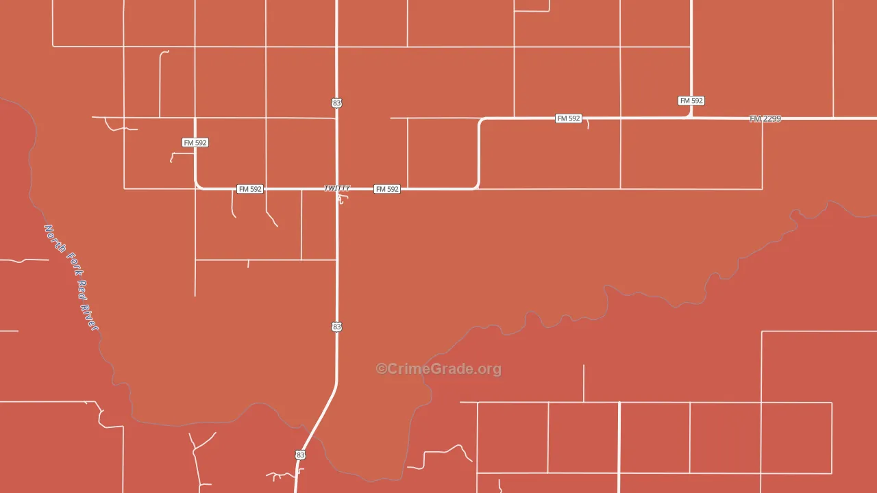Twitty, TX Map of Burglary Rates