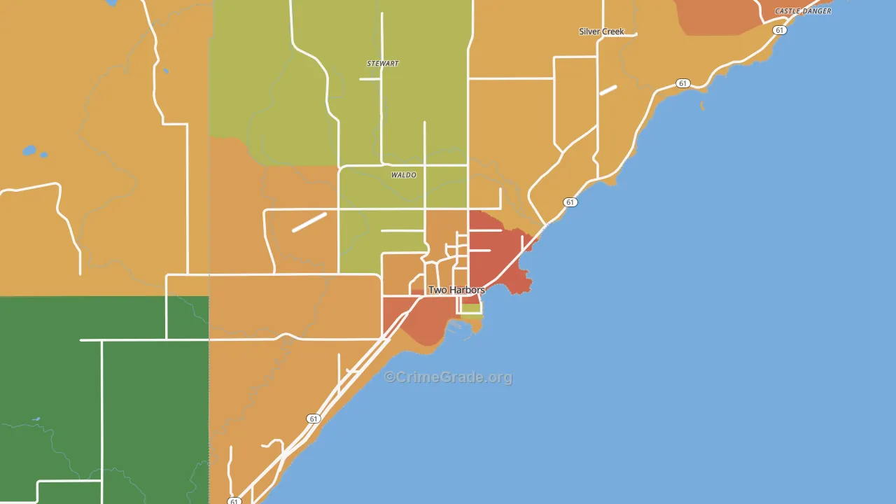 Two Harbors, MN Map of Burglary Rates