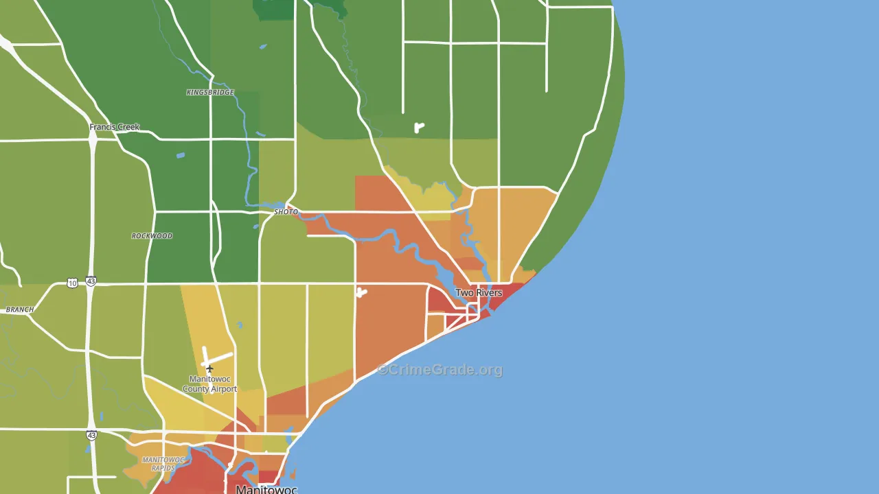 Two Rivers, WI Map of Burglary Rates