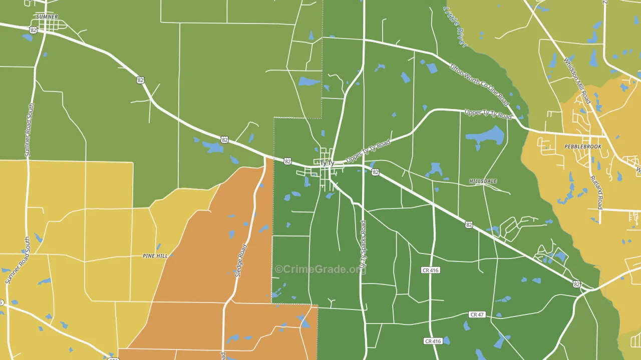 Ty Ty, GA Map of Burglary Rates