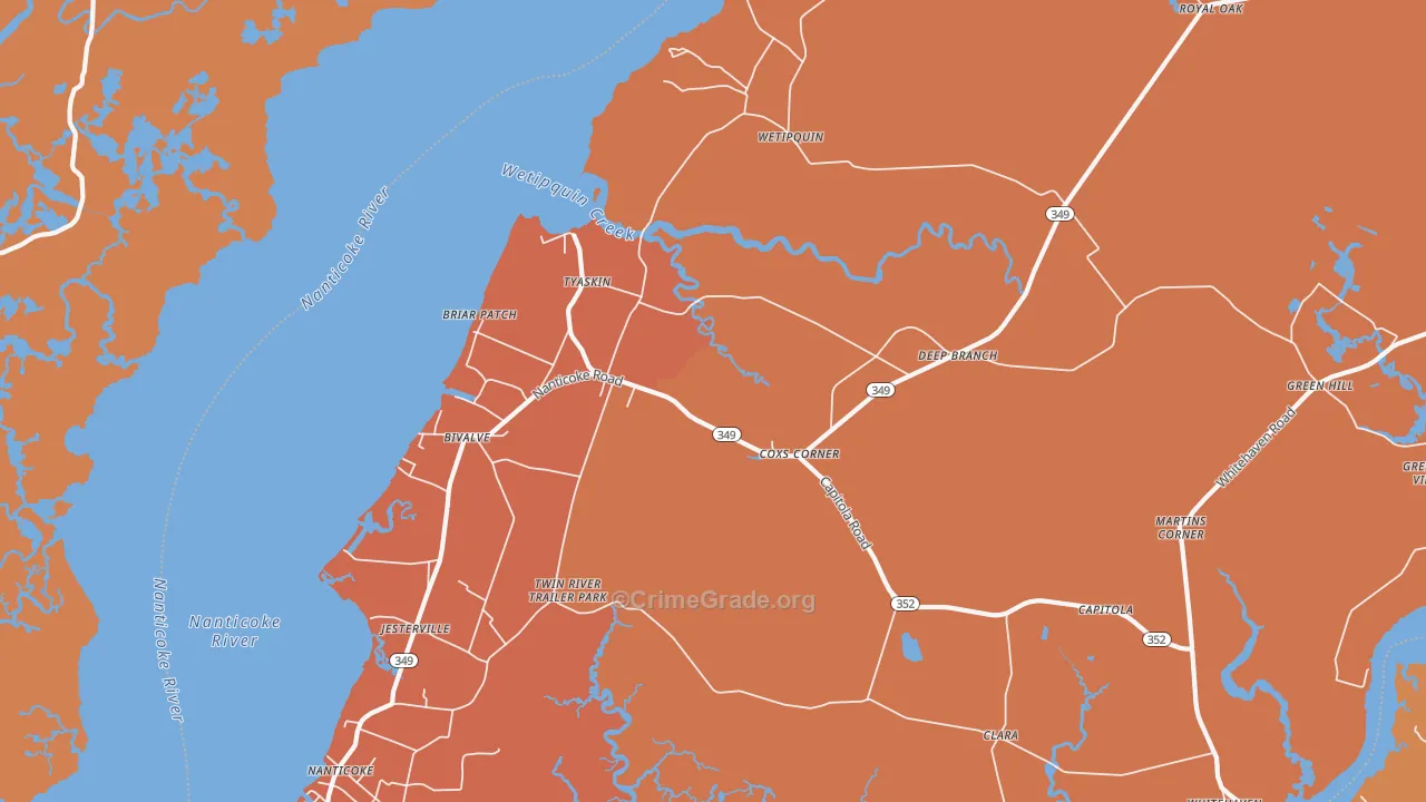 Tyaskin, MD Map of Burglary Rates