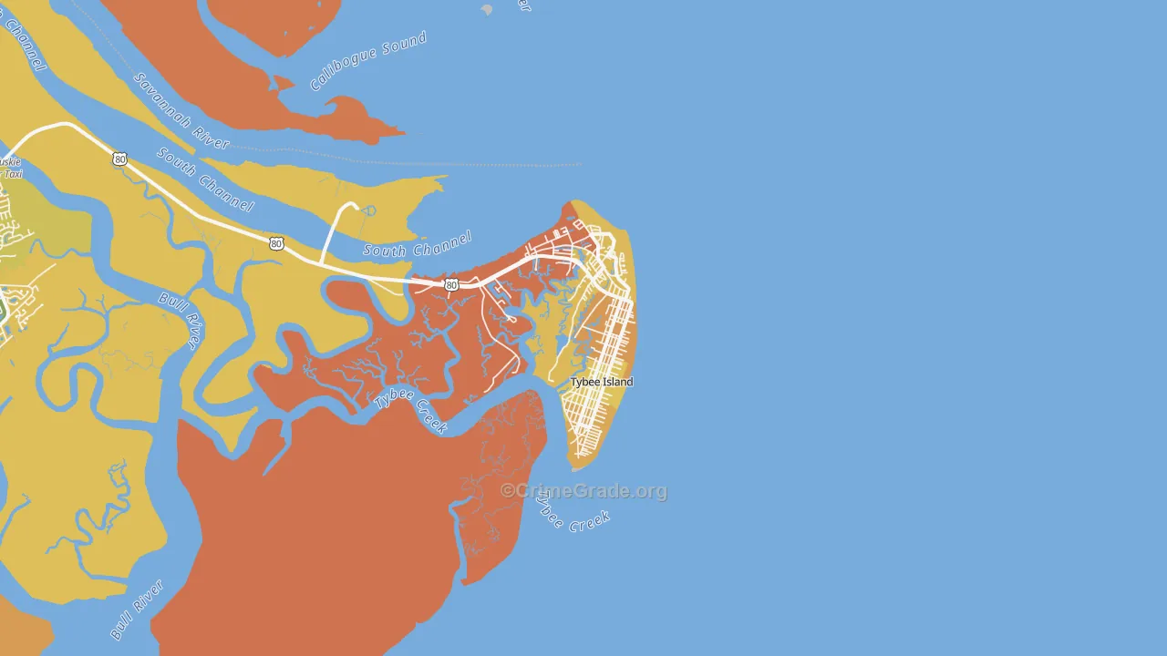 Tybee Island, GA Map of Burglary Rates