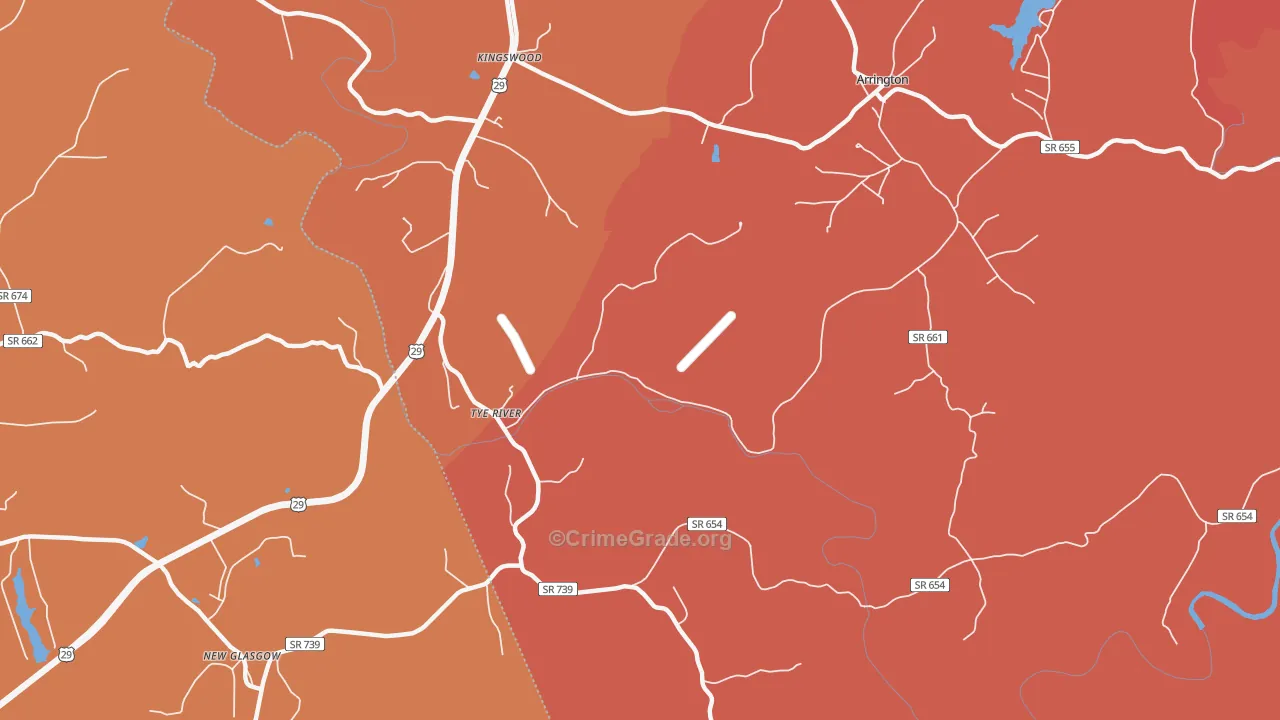Tye River, VA Map of Burglary Rates
