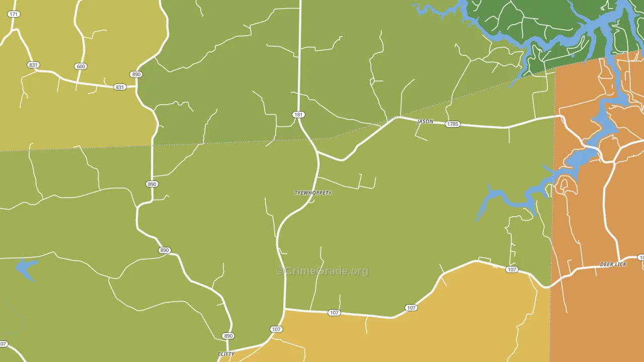 Tyewhoppety, KY Map of Burglary Rates