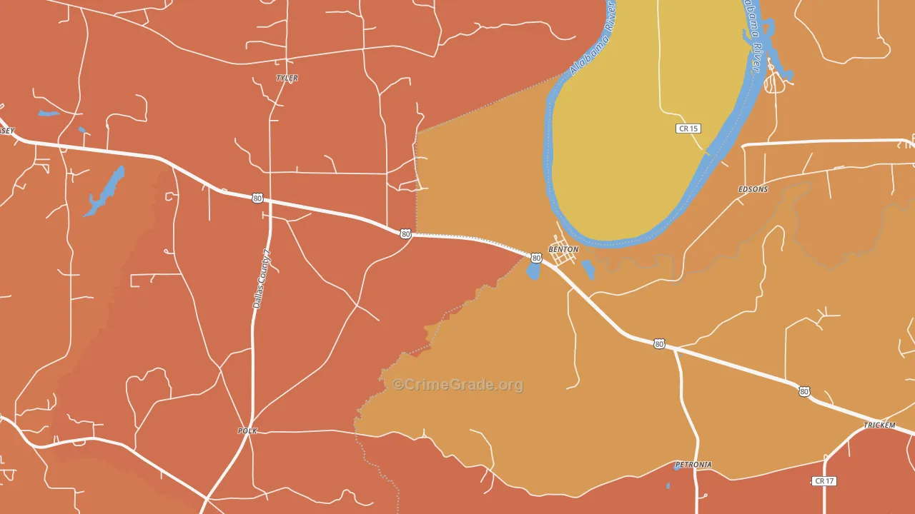 Tyler, AL Map of Burglary Rates