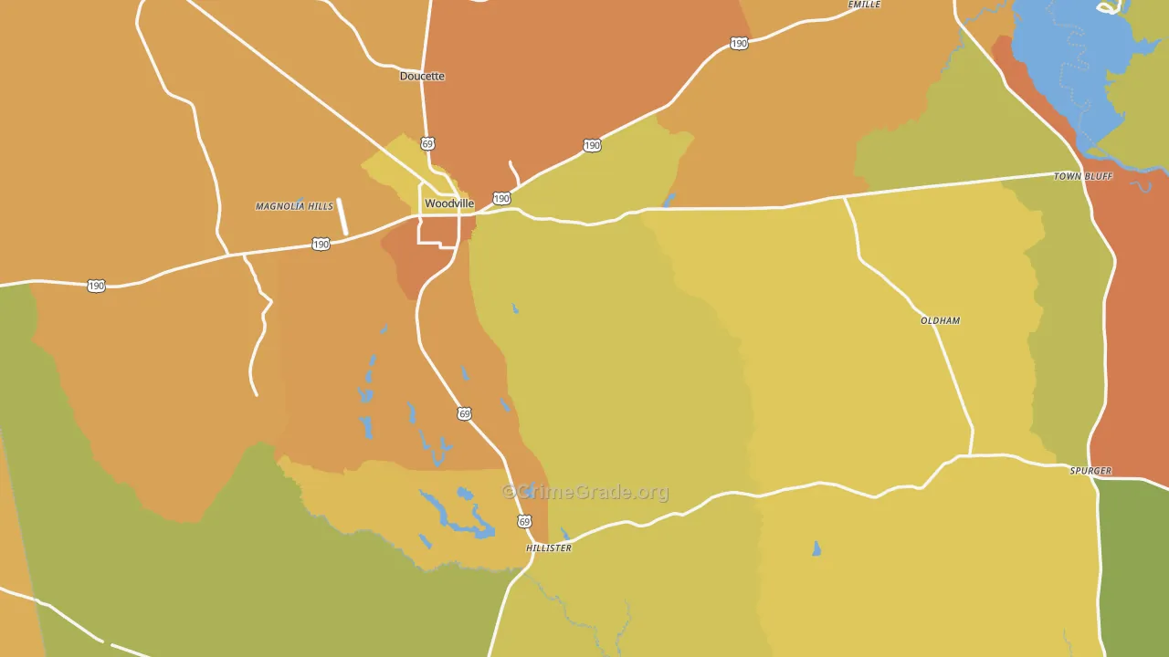 Tyler County, TX Map of Burglary Rates