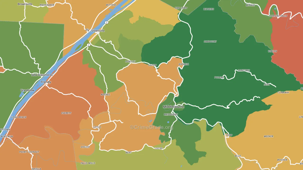 Tyler County, WV Map of Burglary Rates