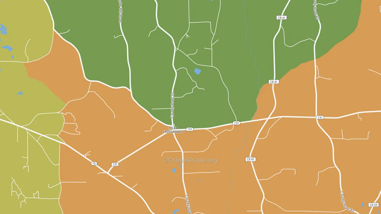 Tyler Crossroads, AL Map of Burglary Rates