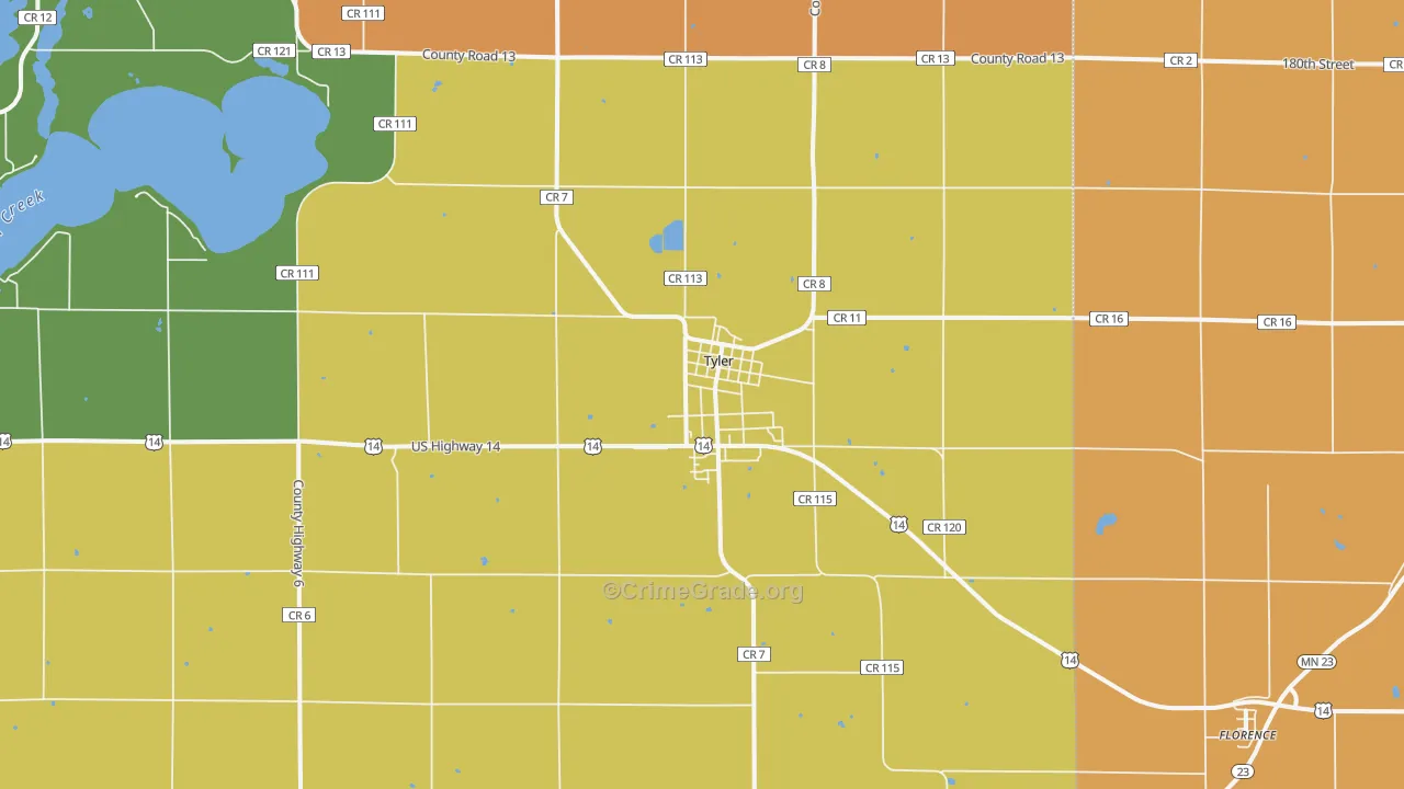Tyler, MN Map of Burglary Rates
