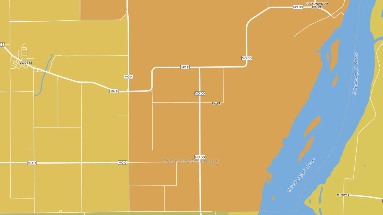 Tyler, MO Map of Burglary Rates