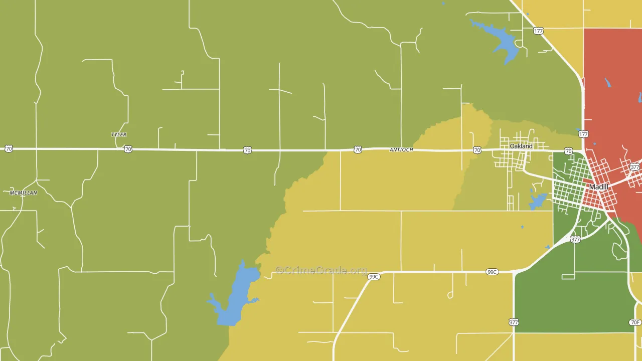 Tyler, OK Map of Burglary Rates