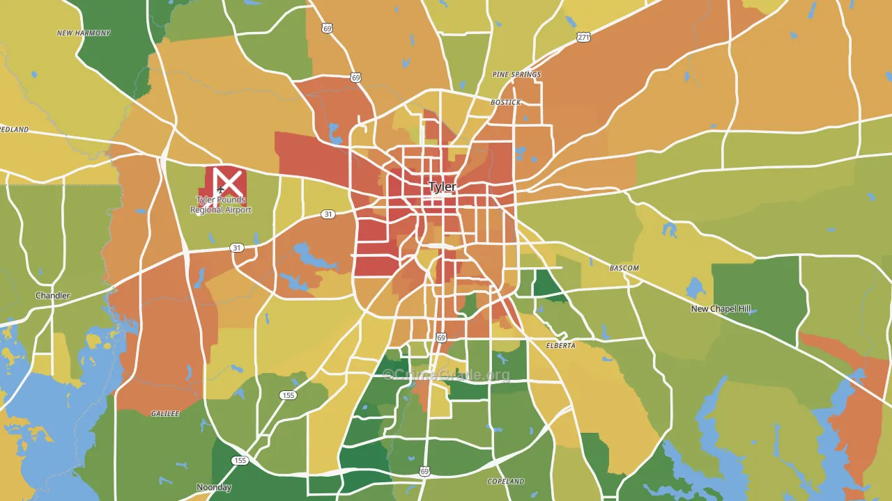 Tyler, TX Map of Burglary Rates